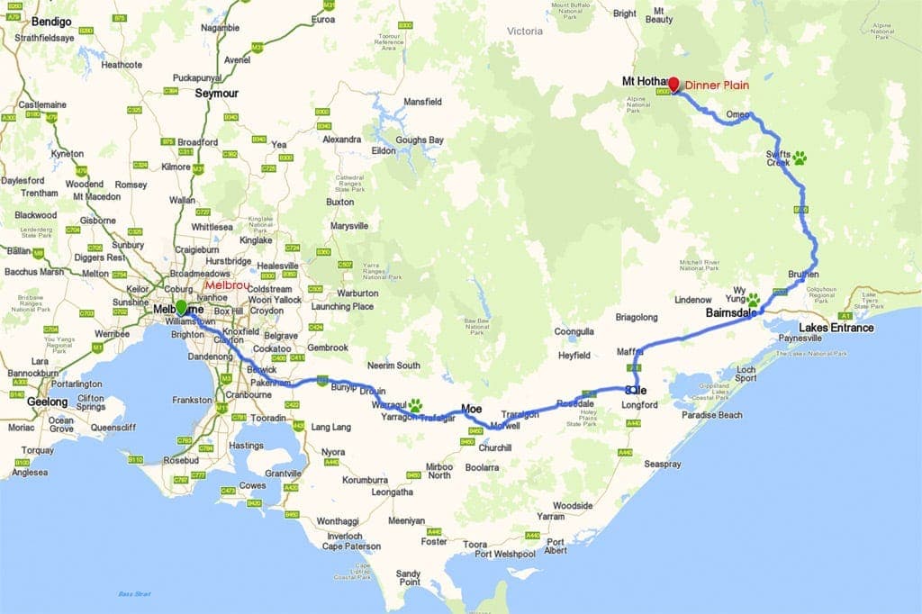 Melbourne to Dinner Plain via Gippsland