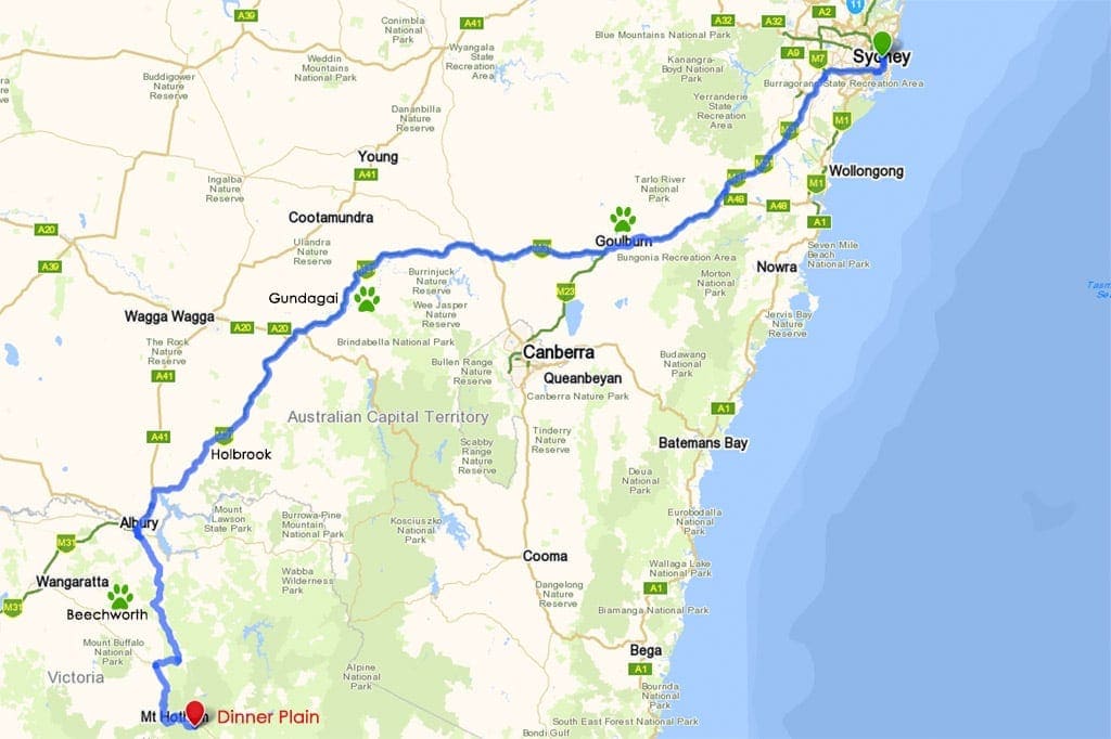 Sydney to Dinner Plain Route