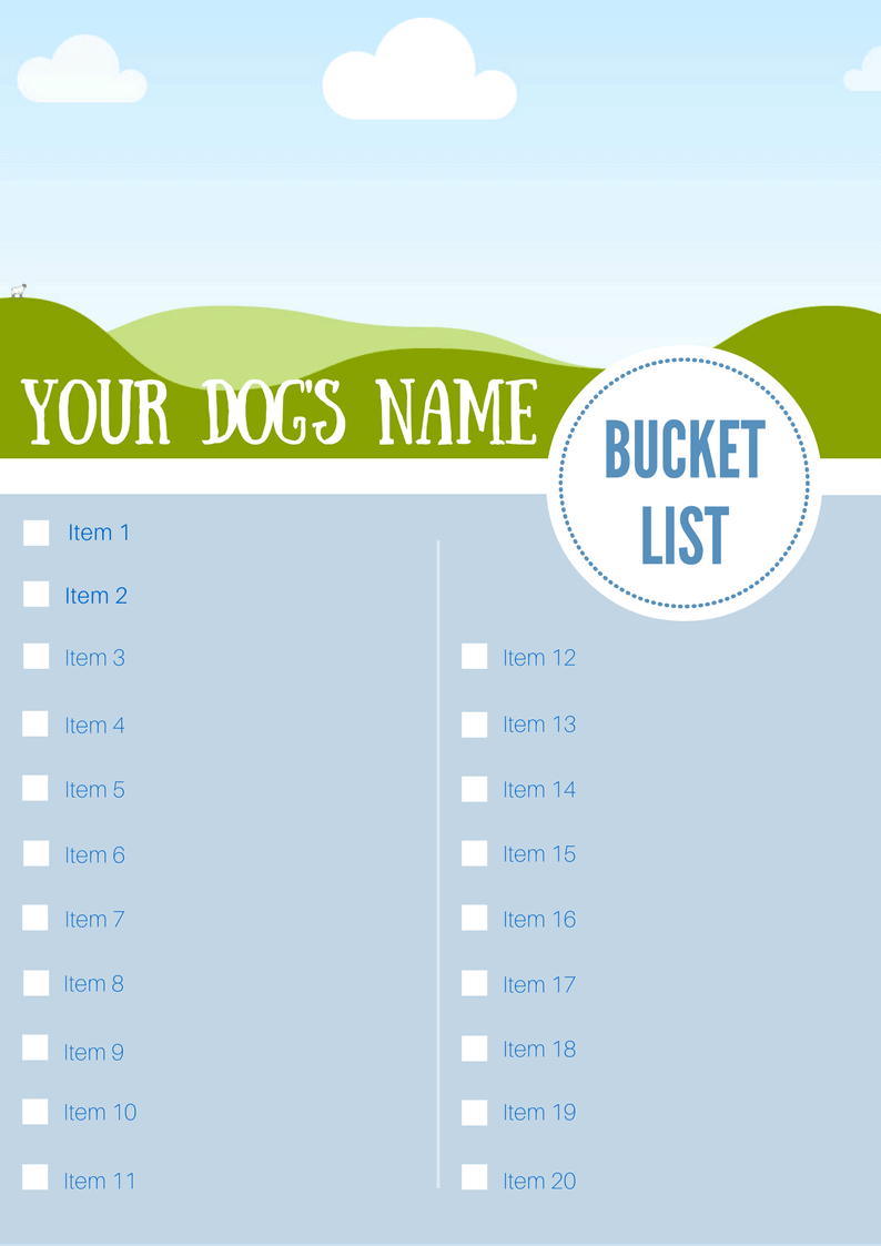 Bucket List Template for your dog