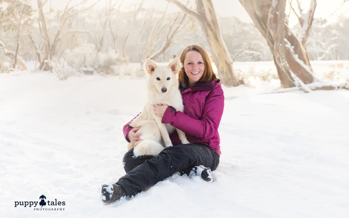 Kerry Martin and her dog Summer holidaying at the snow in the dog friendly Dinner Plain