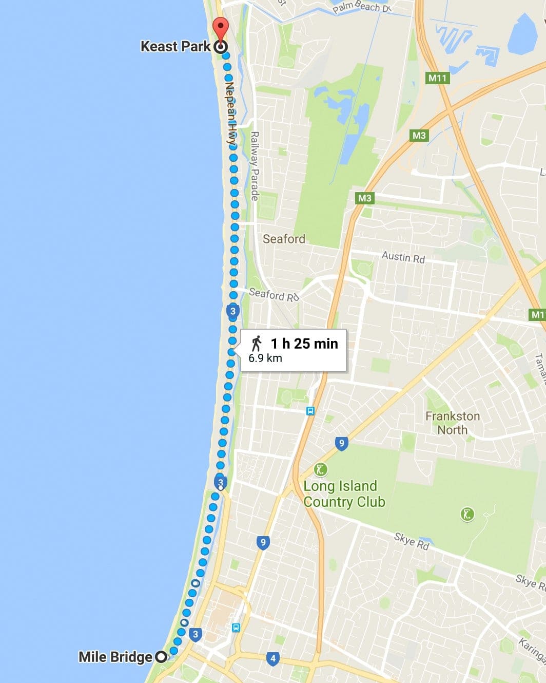 Map for walking Seaford Foreshore Reserve Walk with your dog