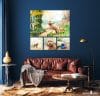 Dark blue home interior with old retro furniture, hipster style,