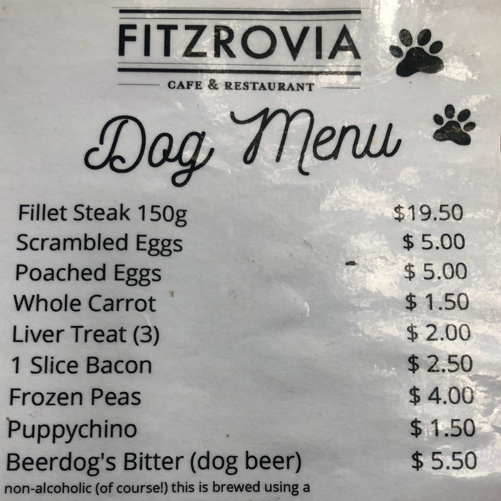 Mouthwatering dog menu at a dog-friendly cafe in Melbourne with various options for your pup to enjoy