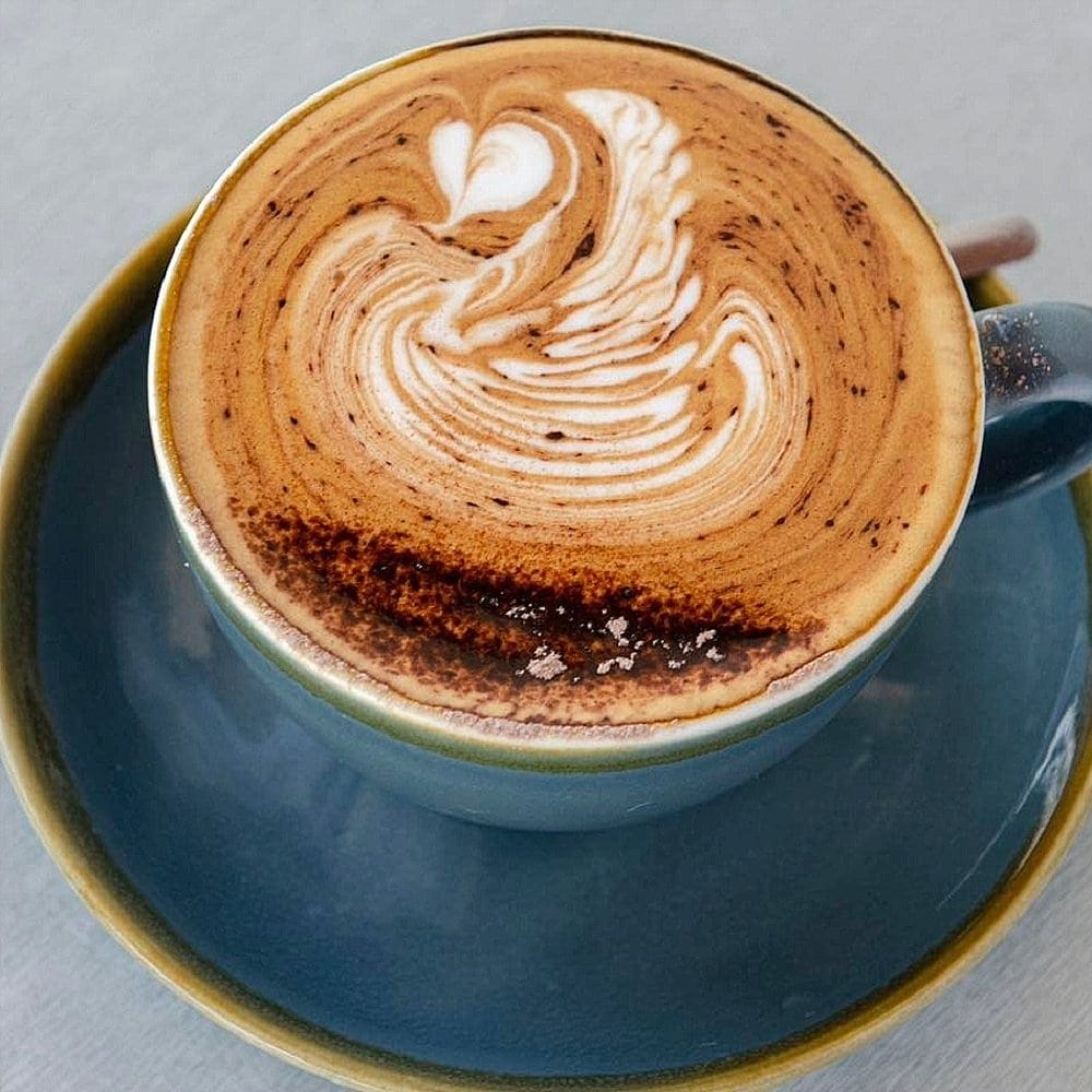 Closeup photo of latte art served at Mannheim, a dog friendly cafe in Canberra