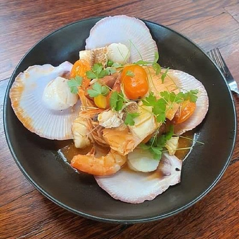Seafood on a plate served in a dog friendly cafe in Canberra called The Oak Brasserie